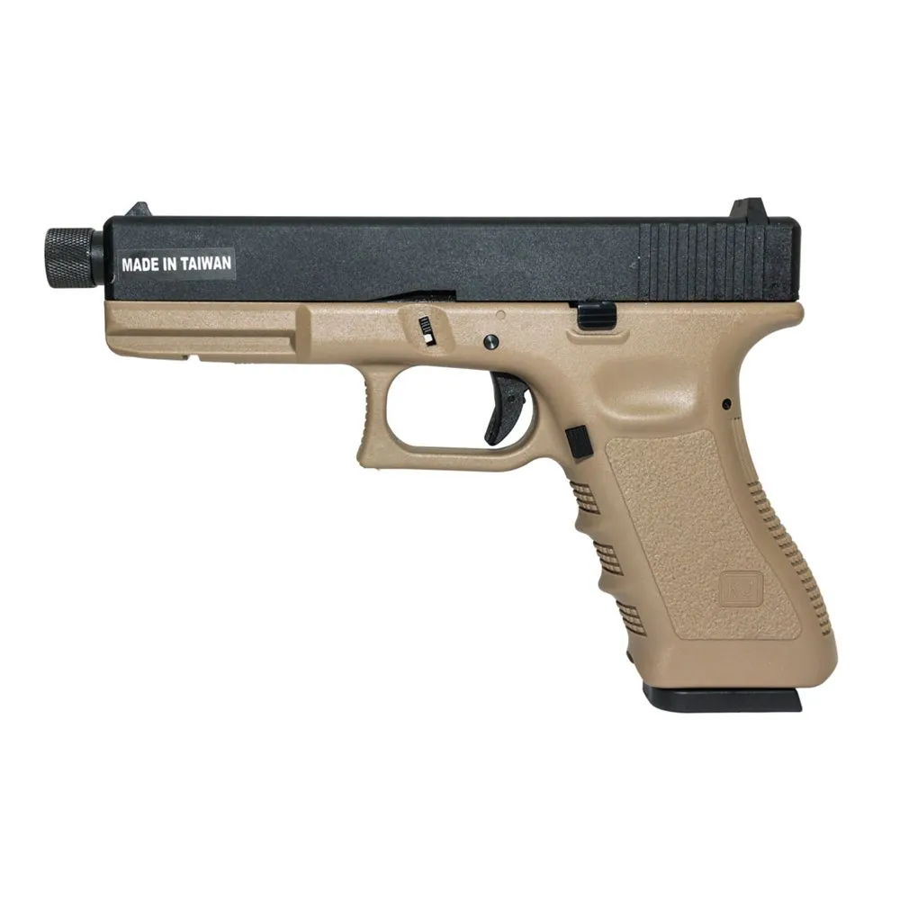 Пистолет газовый KJWorks Glock 17, резьб. п/глушитель, тан