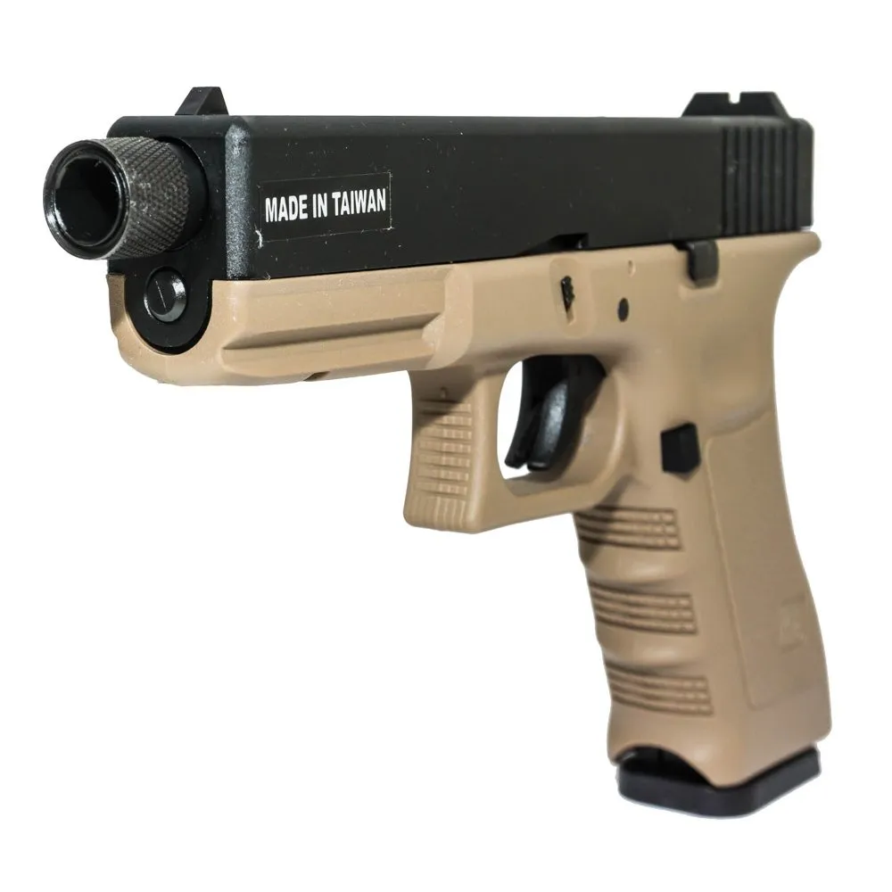 Пистолет газовый KJWorks Glock 17, резьб. п/глушитель, тан