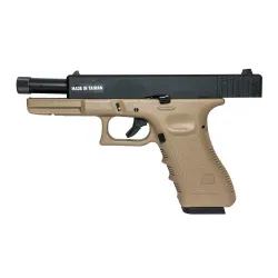 Пистолет газовый KJWorks Glock 17, резьб. п/глушитель, тан