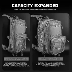 Рюкзак WOSPORT Variable Capacity Tactical Backpack, 12 л., регулируемый объём (Черный)